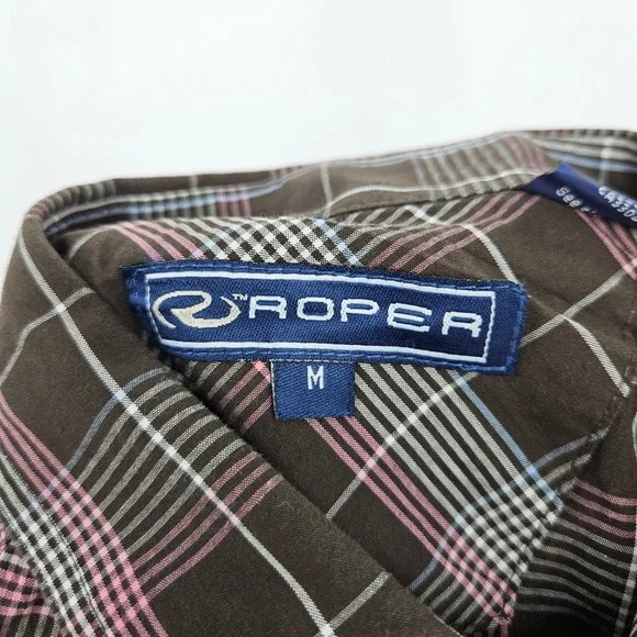 Roper Shirt Mens Medium Pearl Snap Western Plaid Long Sleeve‎ Rodeo - Picture 7 of 10